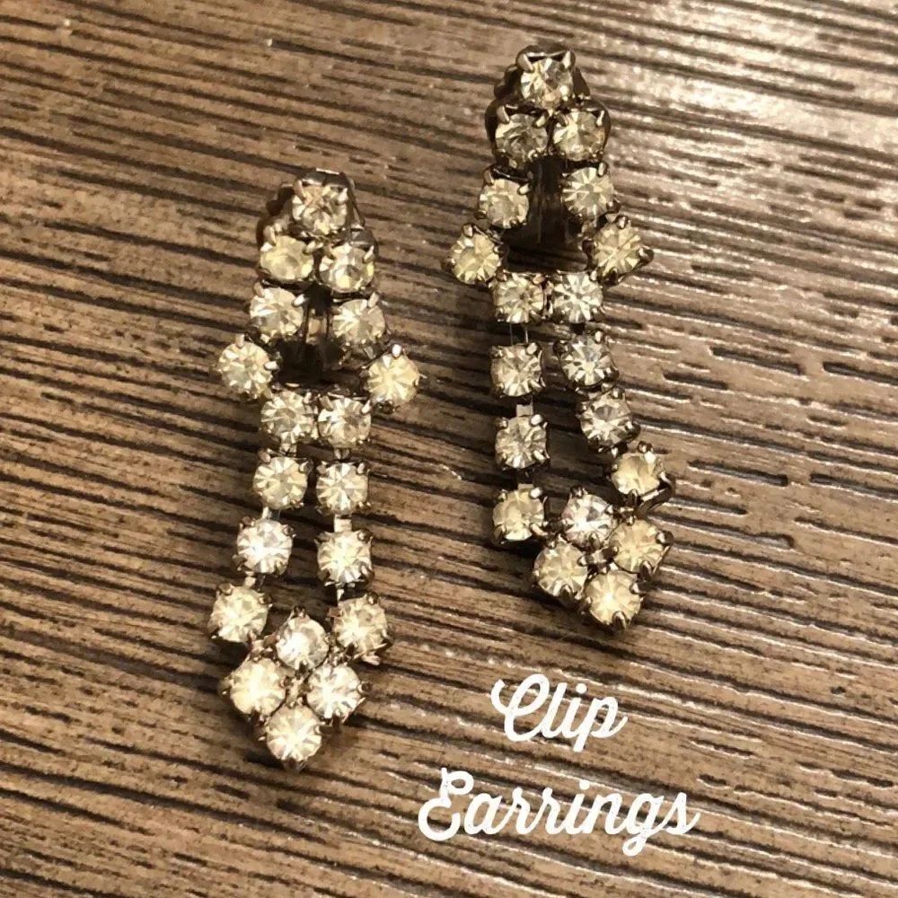 Vintage Glam Long Rhinestone Clip Earrings